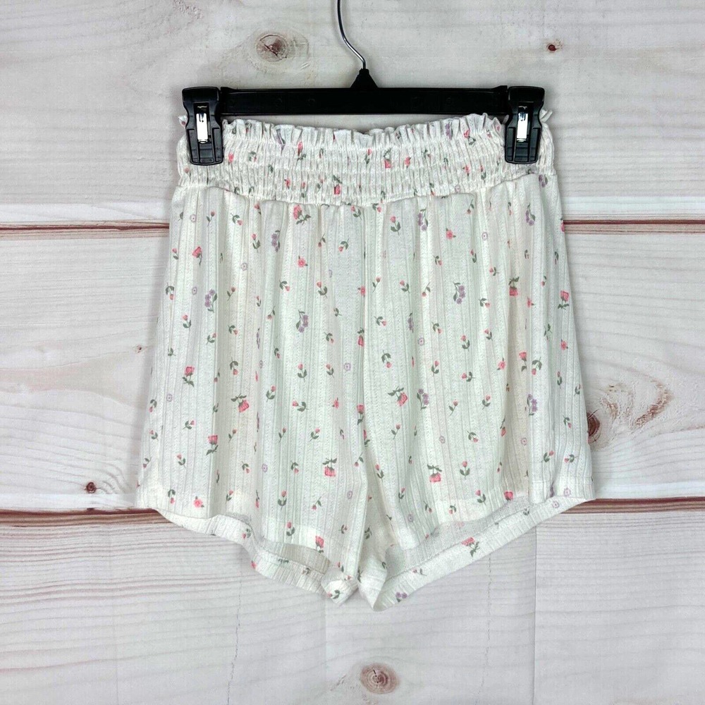 SheIn Shorts Womens Small Floral Lounge Smocked Waist Pull On Knit Relaxed Fit